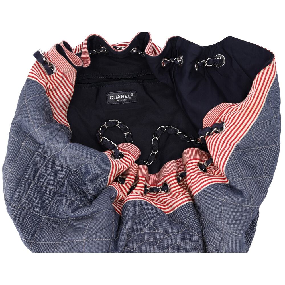 CHANEL Coco Cabas GM Hobo Tote A46887 Blue Red Navy Denim - Picture 6 of 8